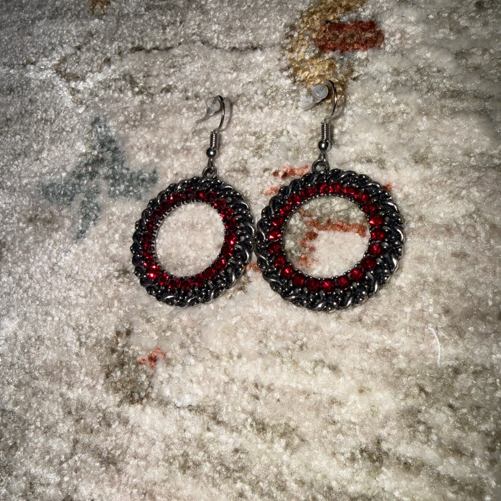 Elegant PAPARAZZI Red and Silver Hoop Earrings